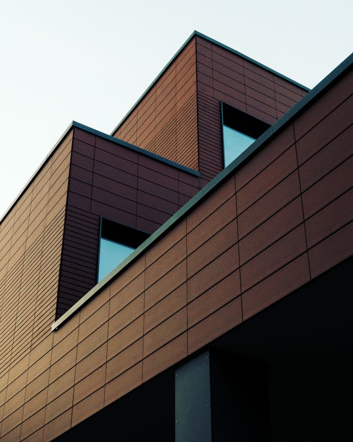 Low-angle view of a contemporary building in Gescher, Germany showcasing modern design.